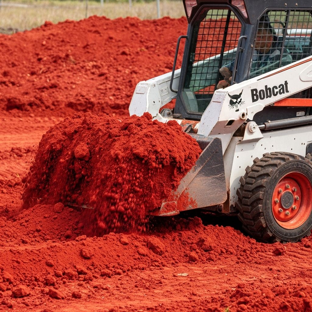 Bobcat skid-steer loader moving earth on a construction site