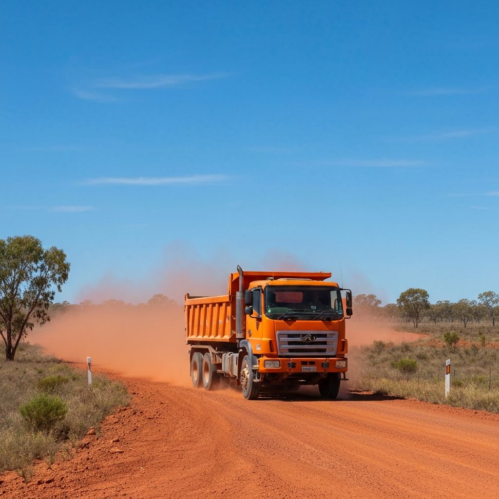 Orange tipper truck on a rural Queensland road
